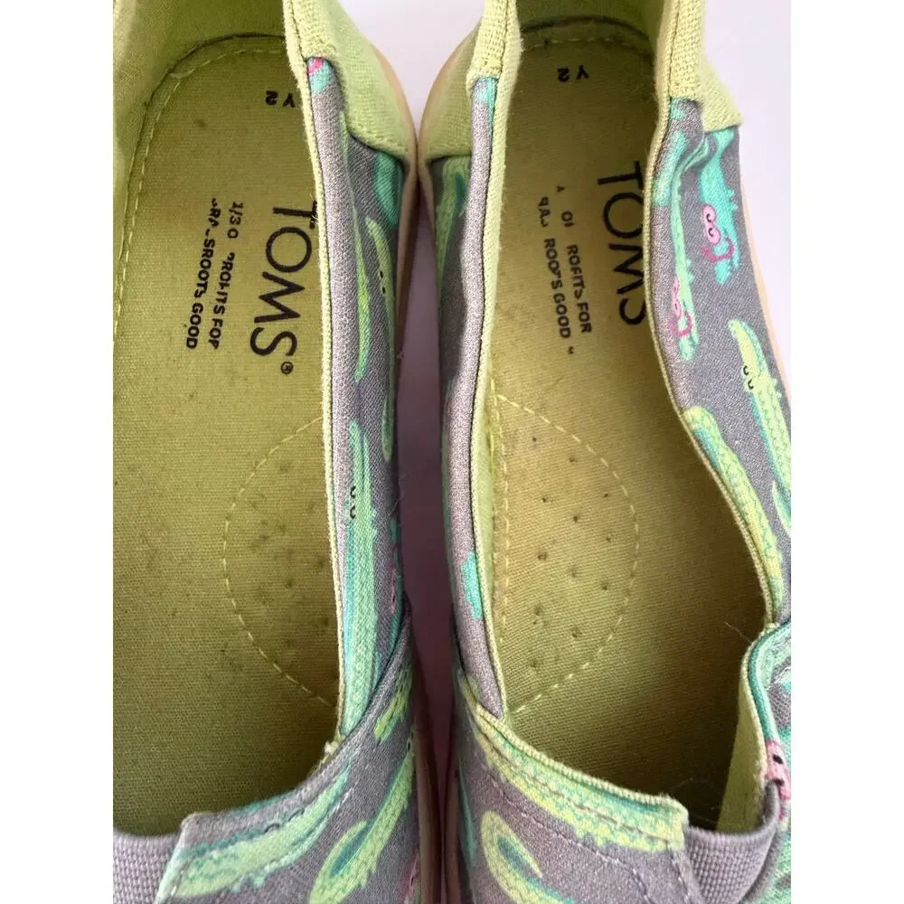TOMS Kids Alpargata Slip-On Shoes Youth Size 2 Gray Green Alligator Crocodile